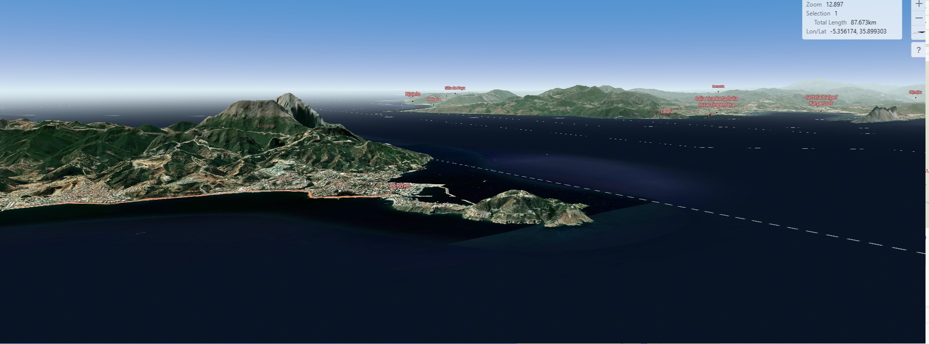 Vista 3D de la red viaria romana en Itiner-e