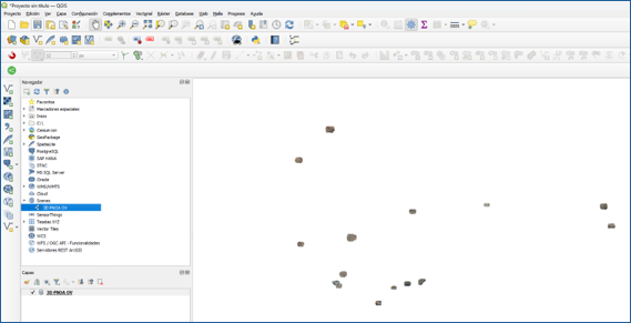 Capa del servicio 3D Tiles cargada en QGIS