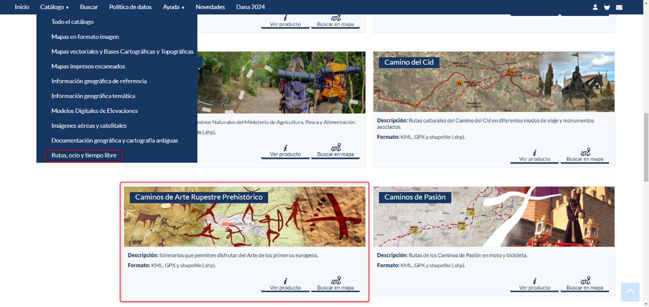 Descarga de capas de rutas culturales en el Centro de Descargas del CNIG