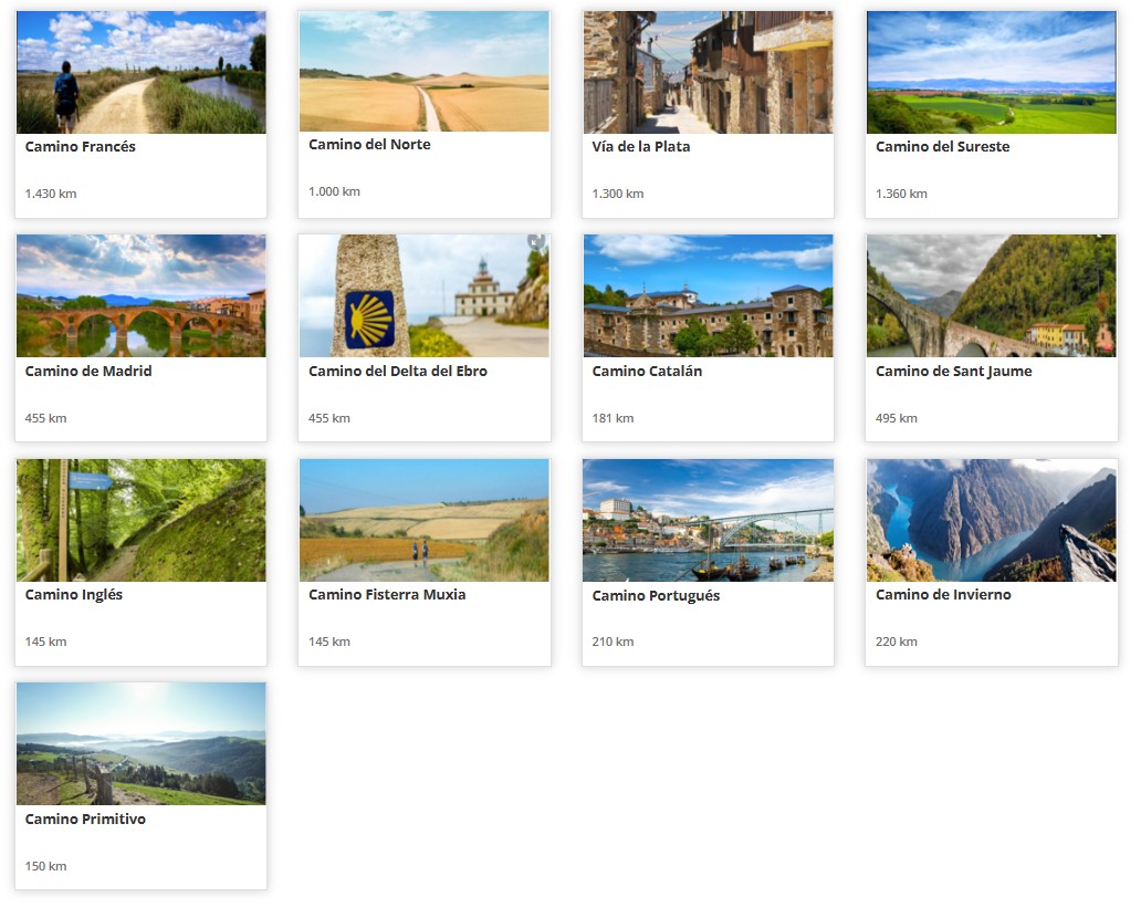 Listado de rutas del Camino de Santiago disponibles en la plataforma Camino de Santiago, Camino Seguro