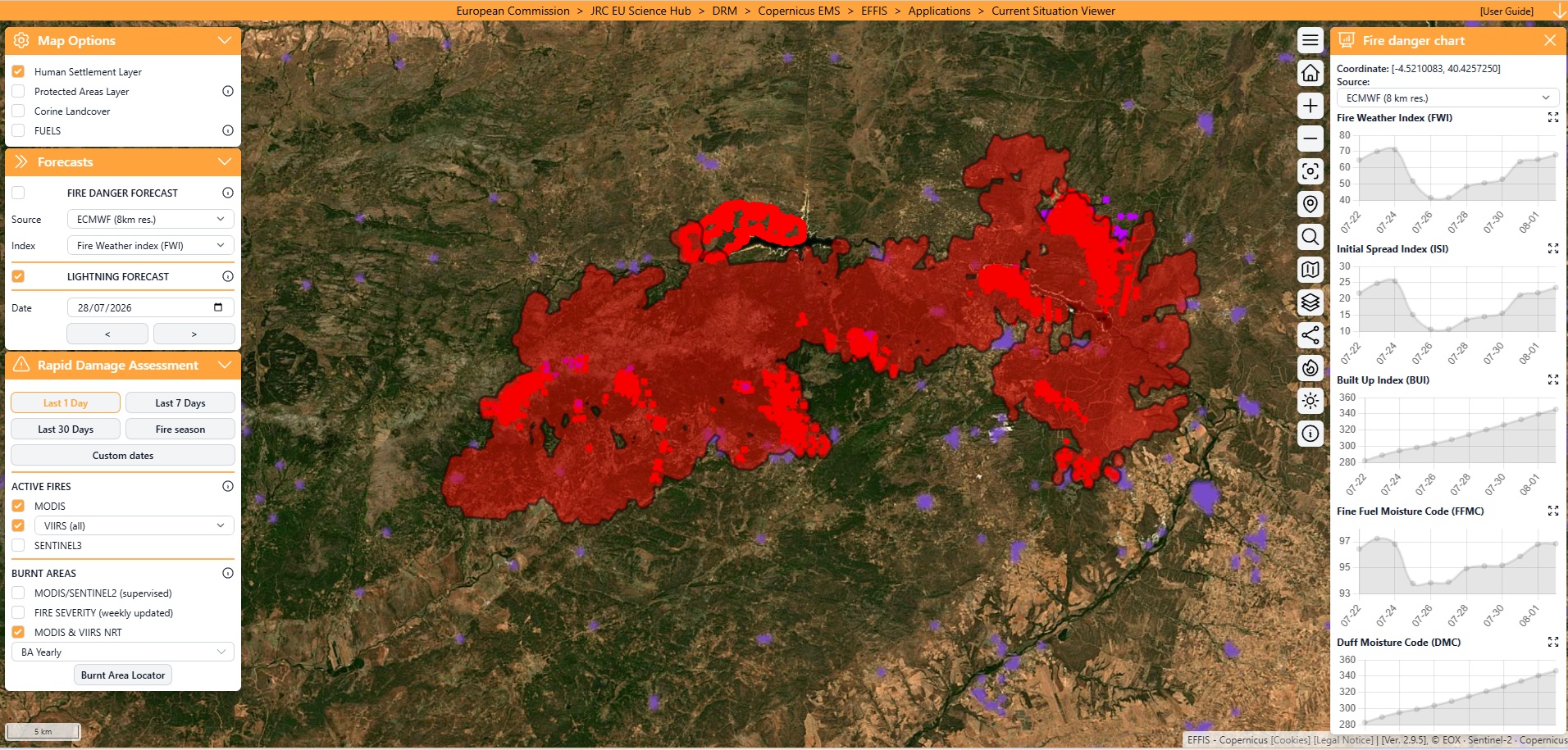 Visor del Sistema Europeo de Información sobre Incendios Forestales
