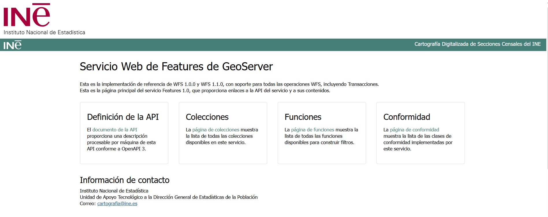 Interfaz del servicio OGC API Features del INE