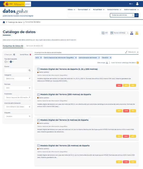 Resultado de una consulta en el catálogo de datos