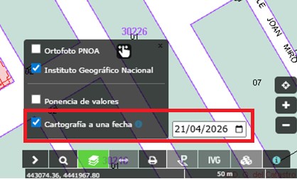 Activación de la capa Cartografía a una fecha en el visualizador del Catastro