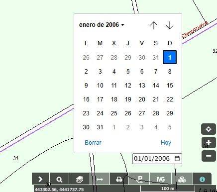 Selección de fecha histórica en el visualizador del Catastro