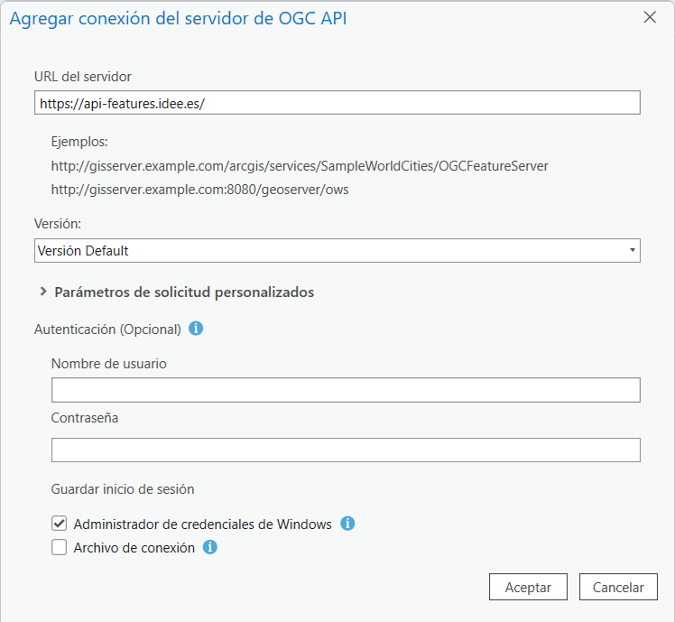Configuración de la URL del servicio