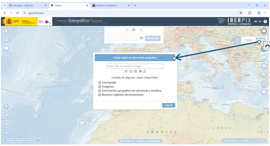 Gestor de capas en IBERPIX para añadir servicios mediante URL