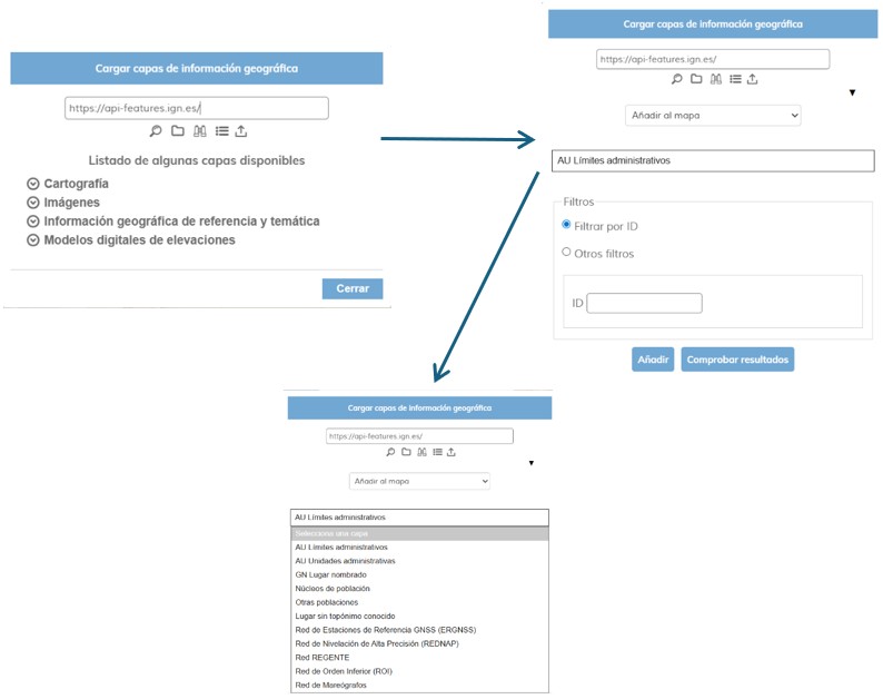 Listado de capas disponibles en el servicio OGC API - Features