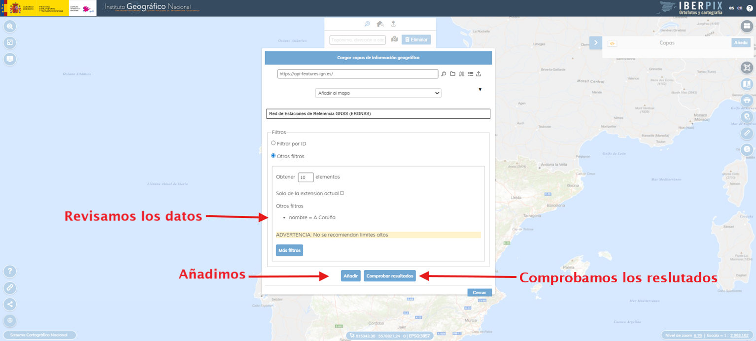 Comprobación de resultados de un filtro en IBERPIX