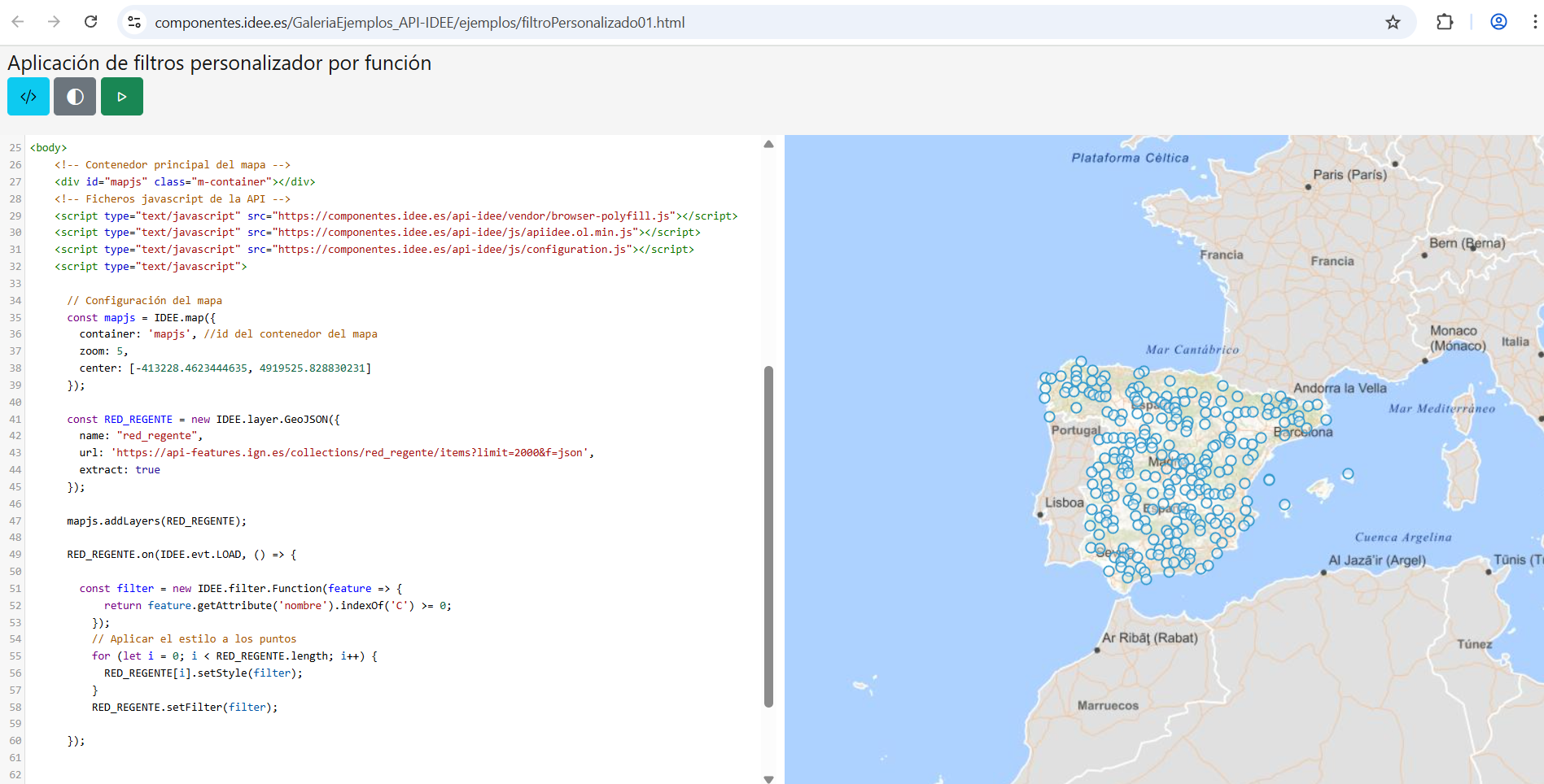 Ejemplo de filtro personalizado en cliente sobre servicio OGC API Features