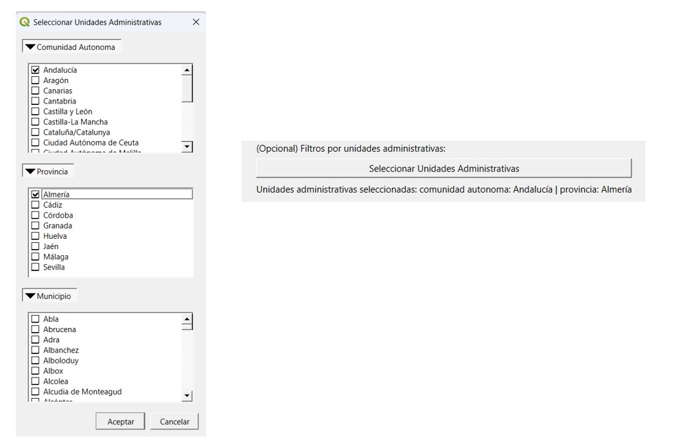 Ejemplo de búsqueda en municipios de Almería