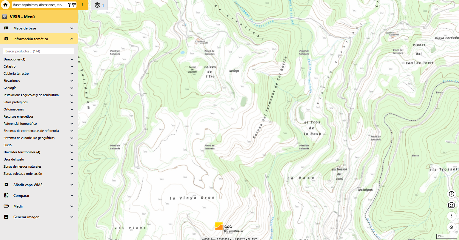 Captura del visualizador VISSIR 4 con diferentes capas de información geográfica