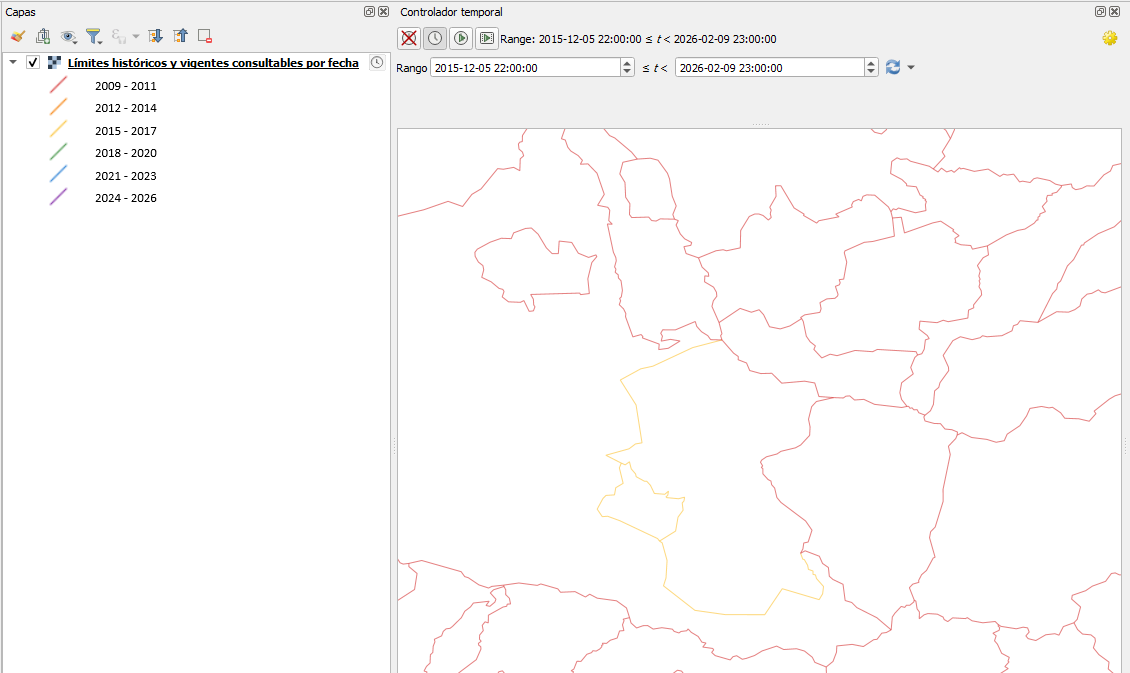 Límites administrativos vigentes en un rango de fechas concreto