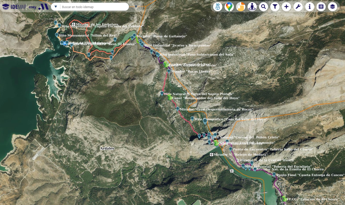 Visualizador del Caminito del Rey mostrando el recorrido