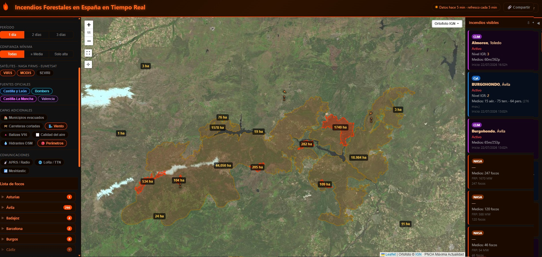 Visualizador de incendios forestales activos en España