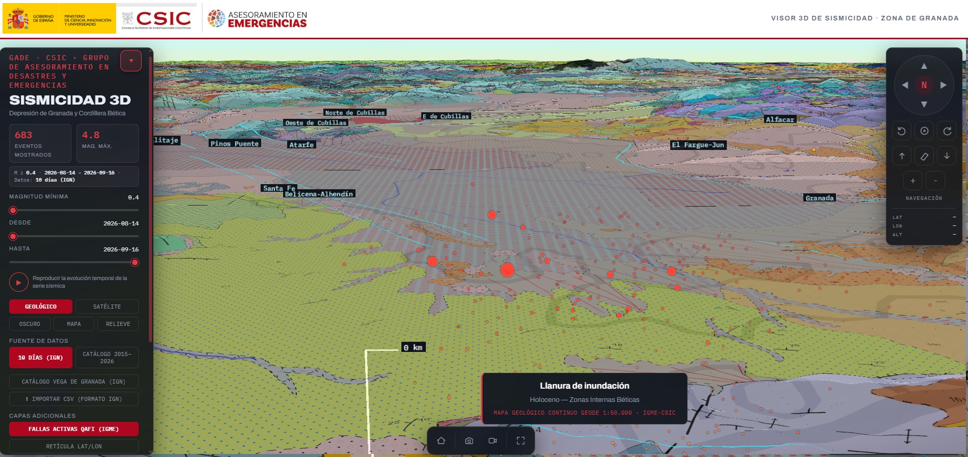 Visualizador de terremotos sobre el mapa geológico del IGME