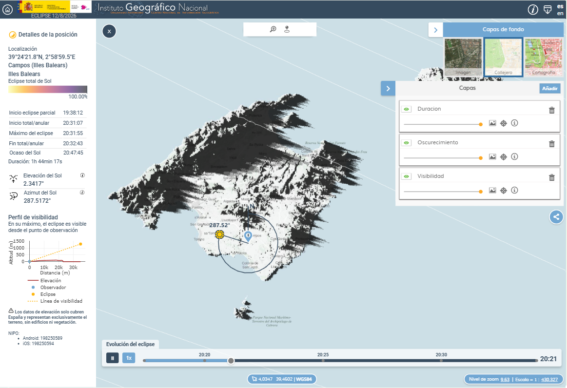 Modelo de sombras del relieve durante el eclipse