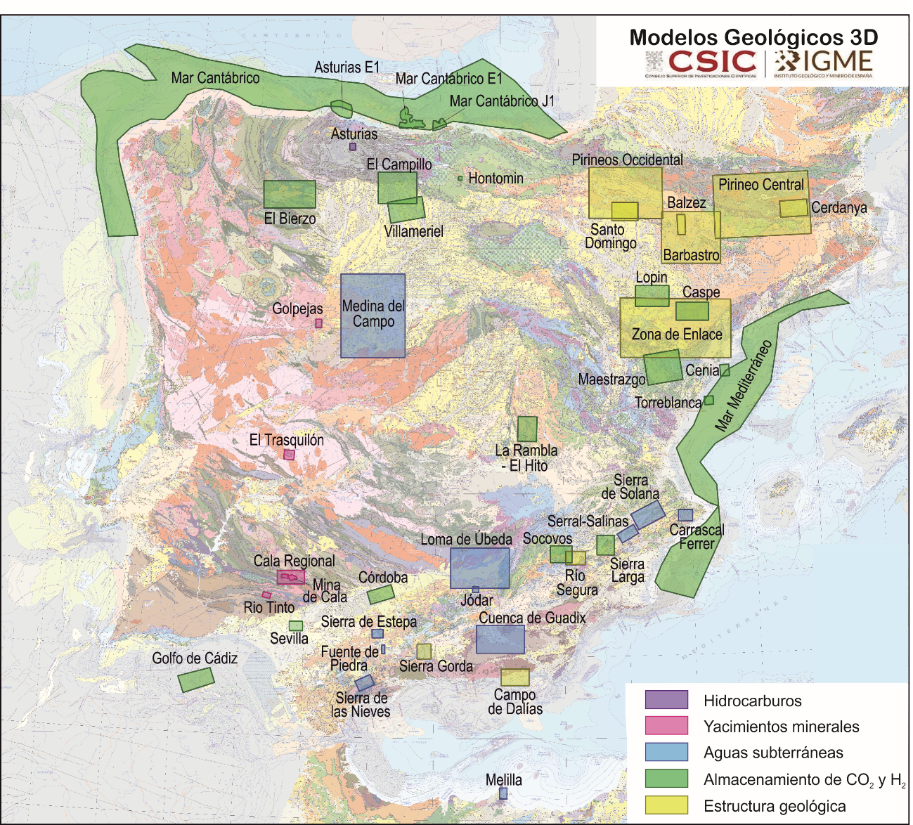 Mapa con los modelos geológicos tridimensionales desarrollados por el IGME en España